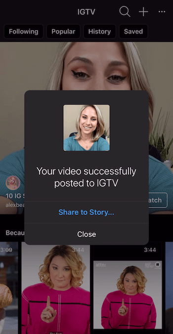 zachęcić do udostępnienia wideo IGTV w Instagram Stories