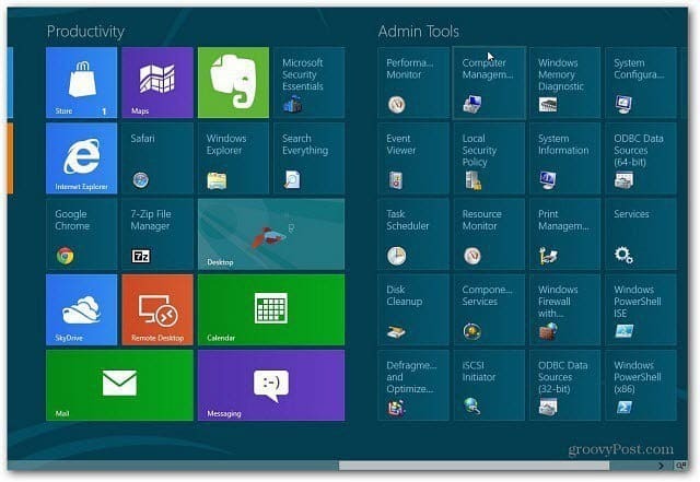 Dodaj narzędzia administracyjne do ekranu startowego systemu Windows 8