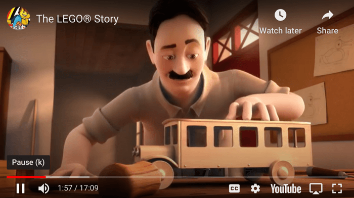 zrzut ekranu z filmu LEGO Story na YouTube przy znaku 1:57