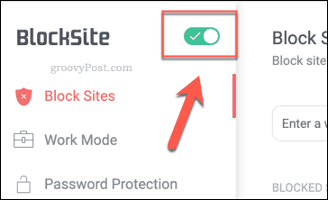 Przycisk włączania BlockSite w Chrome