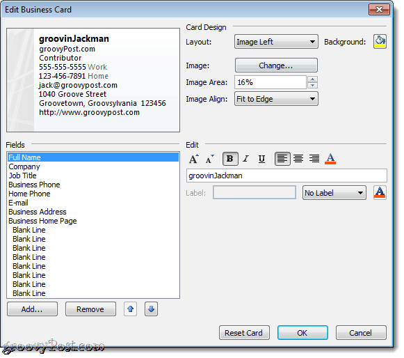 Edytuj wizytówkę w programie Outlook 2010