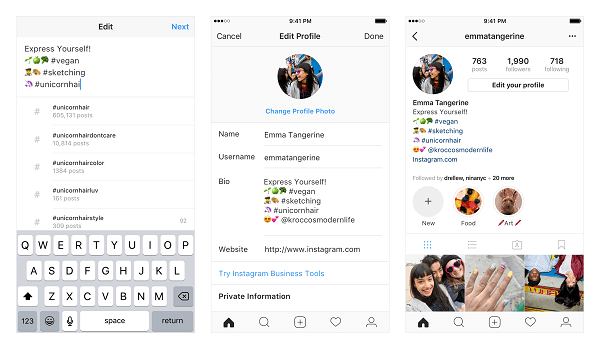 Instagram pozwala teraz użytkownikom łączyć się z kilkoma hashtagami i innymi kontami z ich biogramów profilowych.