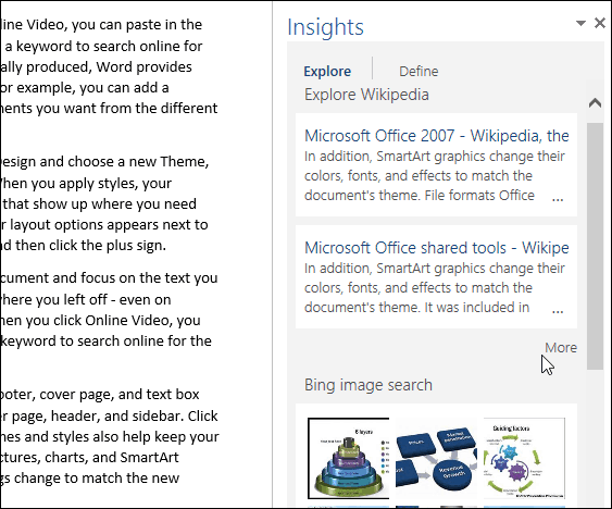 Jak korzystać z funkcji inteligentnego wyszukiwania opartej na Bing w pakiecie Office 2016