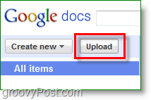 Zrzut ekranu Dokumentów Google - przycisk przesyłania
