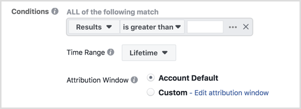 Skonfiguruj warunki reguł automatycznych Facebooka.