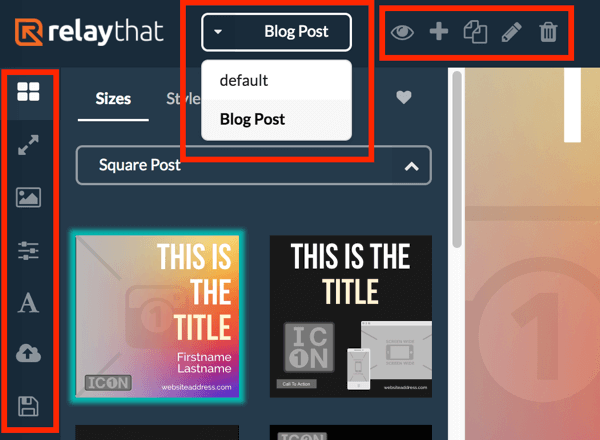 Użyj lewego menu, aby wyświetlić różne układy dla swojego projektu RelayThat i użyj górnego menu, aby wybrać swój projekt.