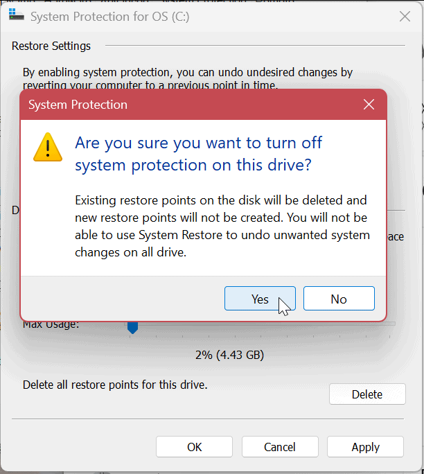 Ochrona systemu dla dysków w systemie Windows 11