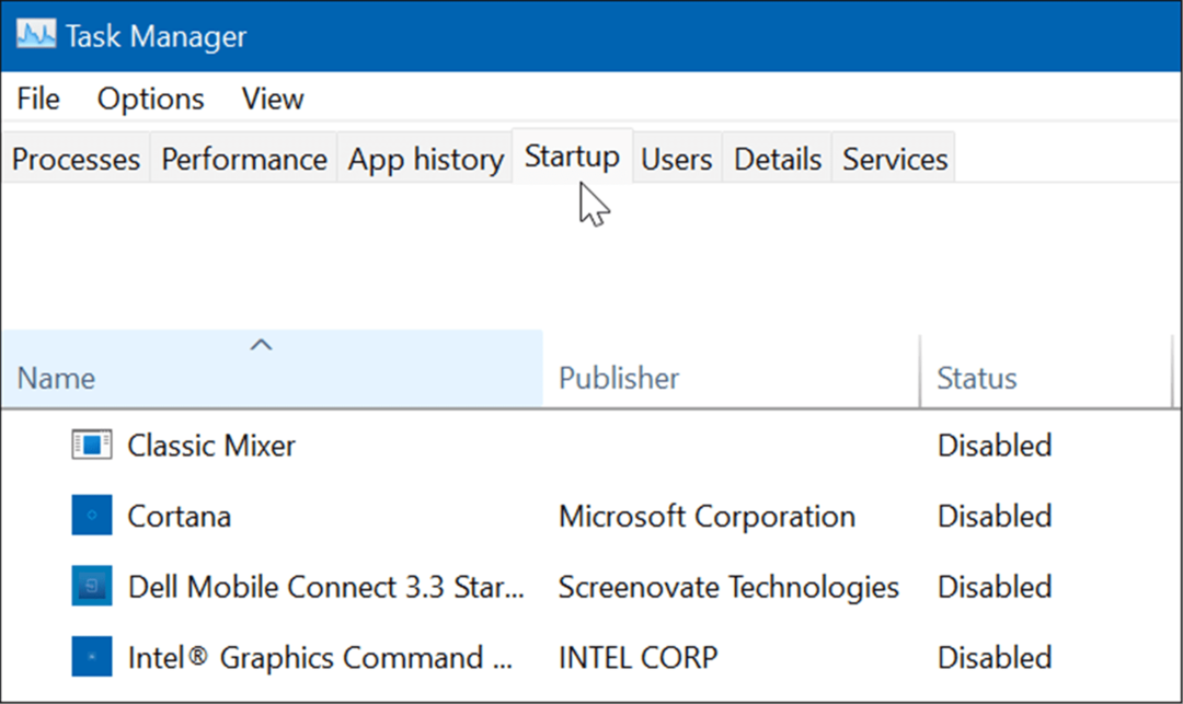 Zakładka uruchamiania Menedżera zadań Windows 11