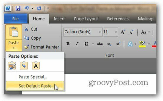 Jak ustawić domyślną wklej w Microsoft Word 2010