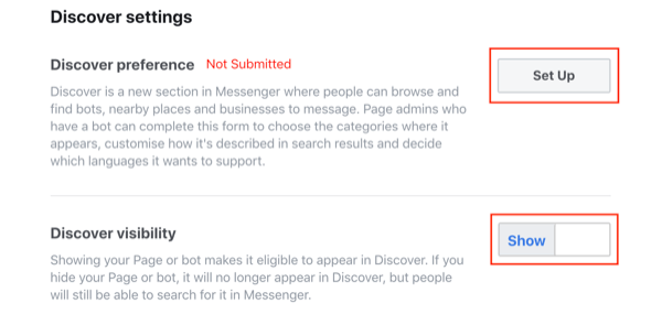 Prześlij do zakładki Facebook Messenger Discover, krok 2.