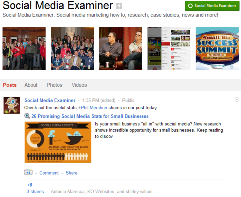 Strony Google+ - Social Media Examiner