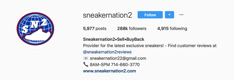 główne konto na Instagramie dla SneakerNation2