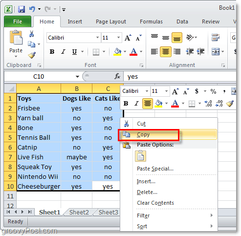 skopiuj cały arkusz danych Excel 2010 do konwersji układu