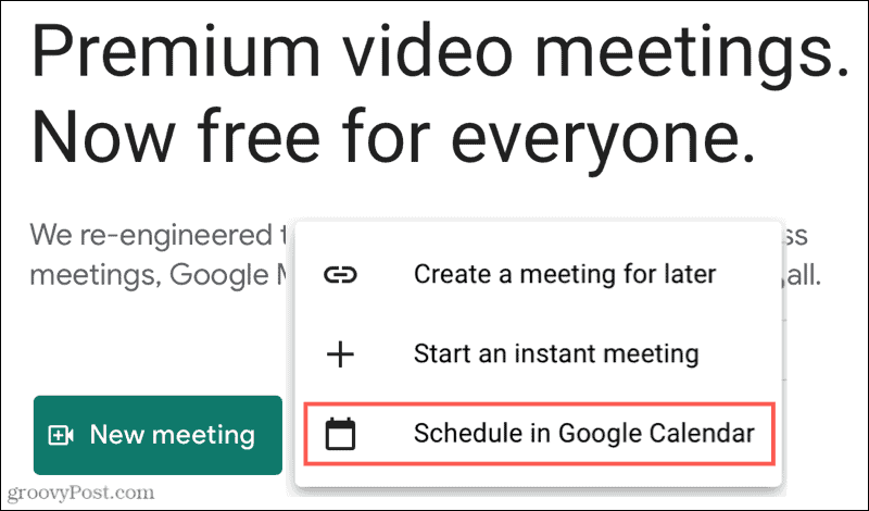 Nowe spotkanie, harmonogram w Kalendarzu Google