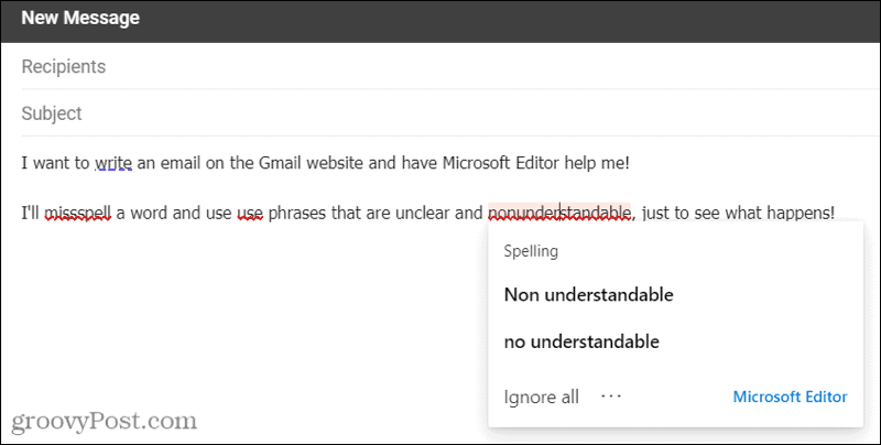 Edytor Microsoft w Gmailu przy użyciu rozszerzenia Edge