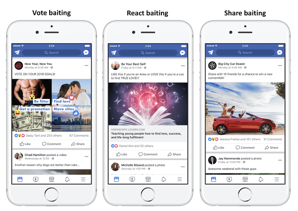 Facebook zdegraduje posty, które wykorzystują przynętę, aby zwiększyć zaangażowanie, aby uzyskać większy zasięg.