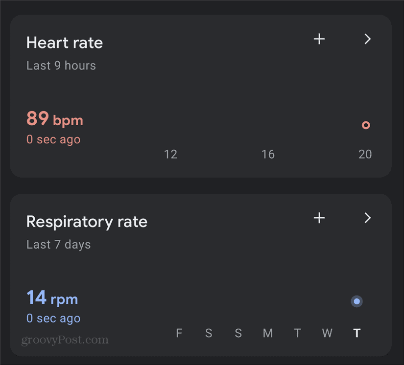 Panel informacyjny tętna Google Pixel Heart Respiratory