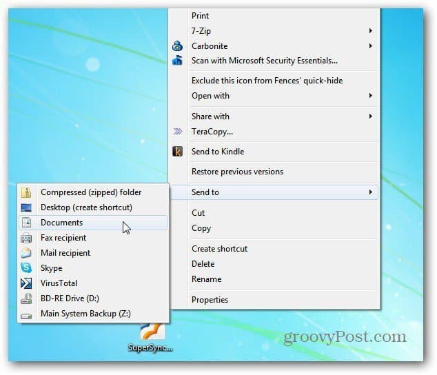Windows 7 Kliknij prawym przyciskiem menu: Dodaj polecenie Kopiuj i przenieś do folderu