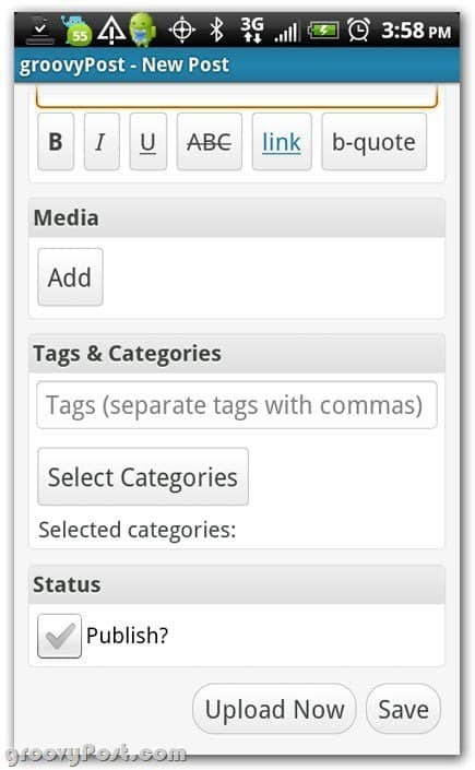 Wordpress na Androida więcej ustawień postów