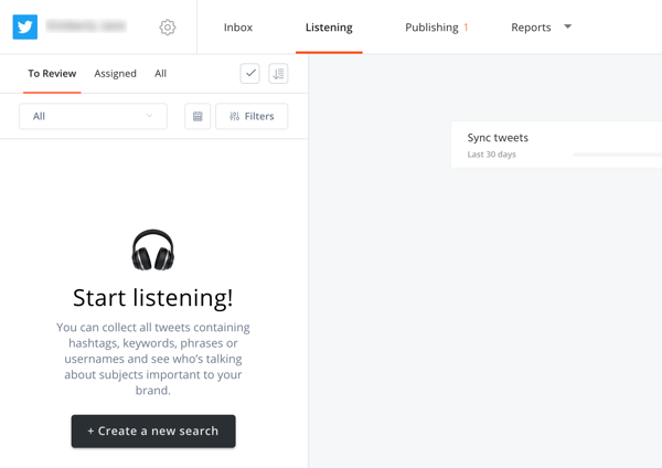 Jak korzystać z Agorapulse do słuchania w mediach społecznościowych, Krok 2 utwórz nowe wyszukiwanie na karcie słuchania.
