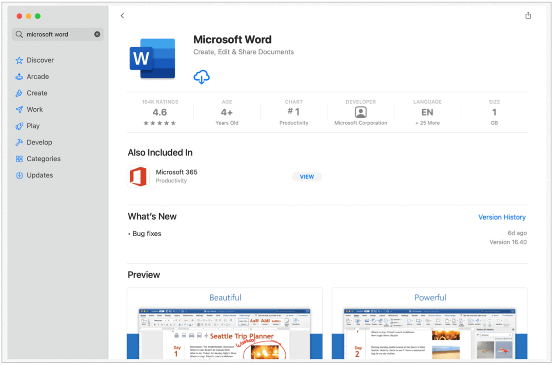 Microsoft Word w Mac App Store