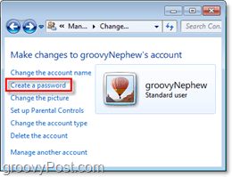 znajdź monit o dodanie hasła do konta użytkownika systemu Windows 7