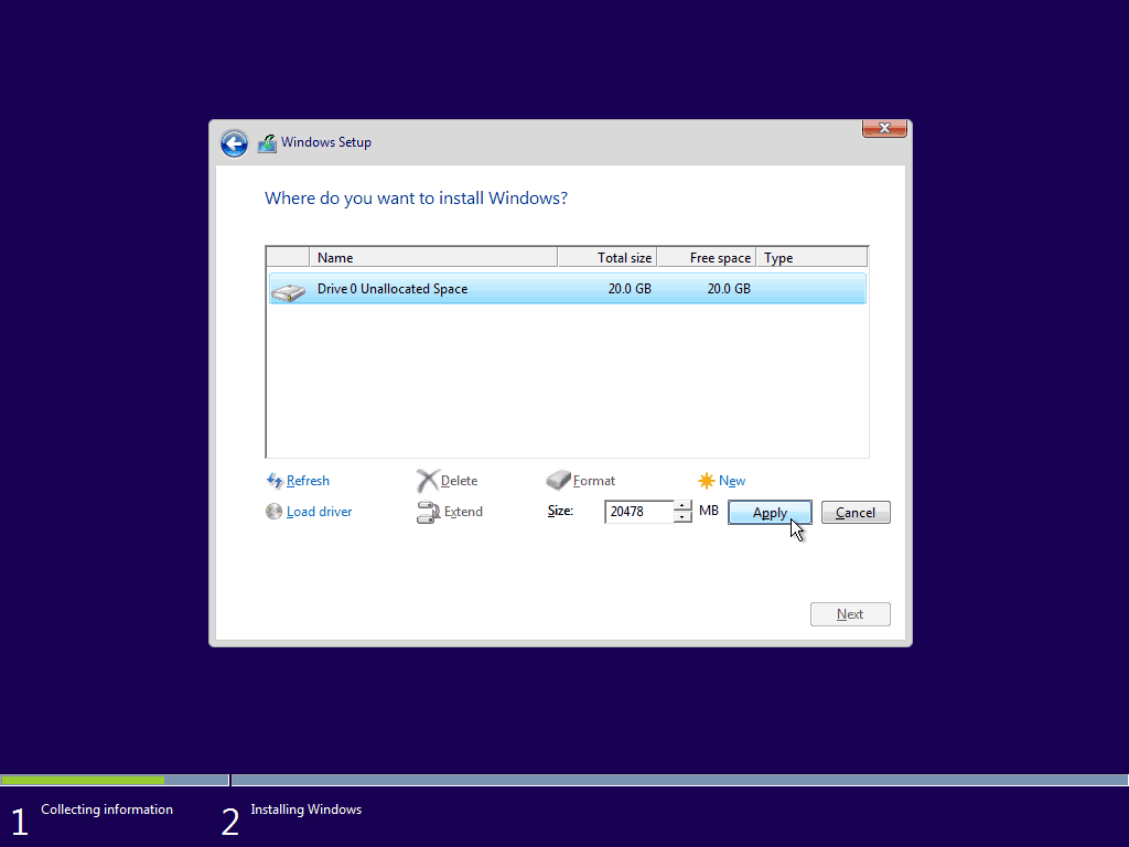 08 Wykorzystaj maksymalną dostępną przestrzeń Czysta instalacja systemu Windows 10