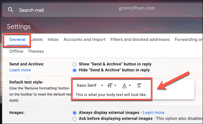 Zmiana domyślnych ustawień stylu czcionki w Gmailu