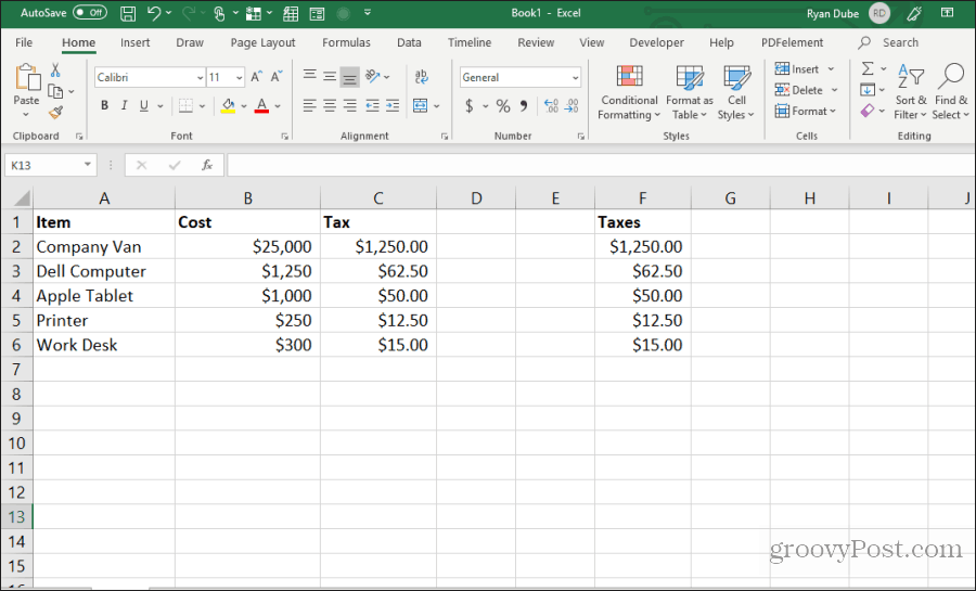 komórki formuły skopiować i wkleić w programie Excel