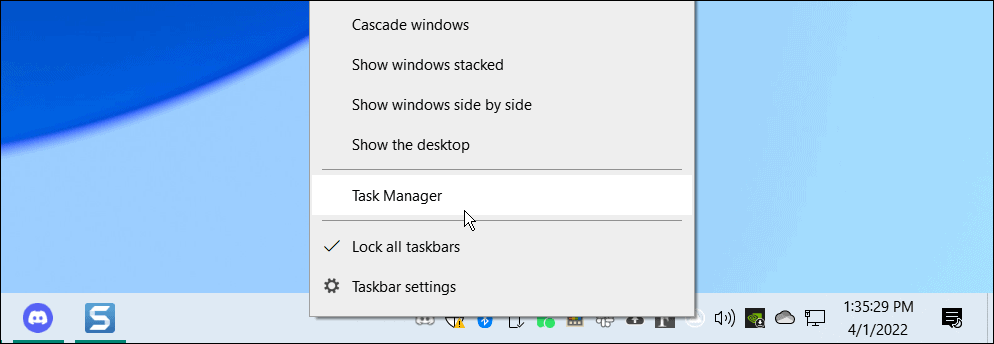 otwórz menedżera zadań z paska zadań systemu Windows 10