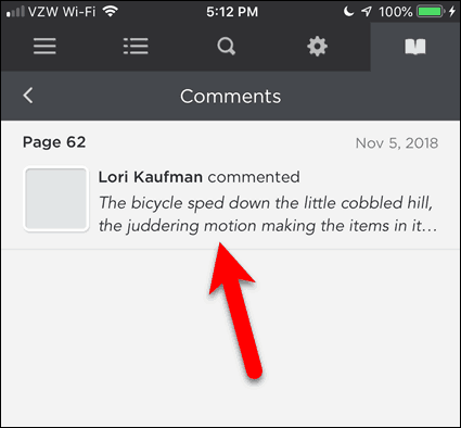 Stuknij komentarz w BookFusion na iOS