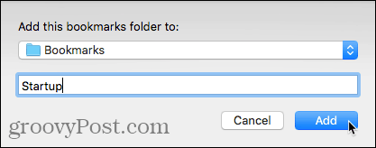 Dodaj ten folder zakładek do okna dialogowego w Safari na Macu