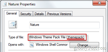 Właściwości pliku pakietu motywów Windows