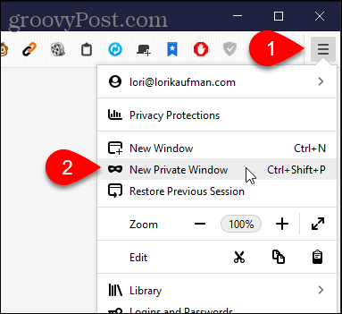 Wybierz Nowe okno prywatne w przeglądarce Firefox dla Windows