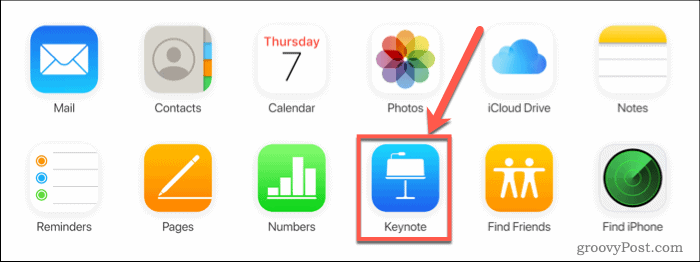 Naciśnij Keynote na iCloud