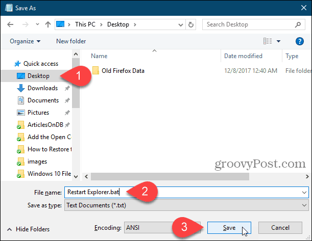 Zapisz plik wsadowy na pulpicie w Notatniku w systemie Windows 10