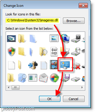 Zrzut ekranu systemu Windows 7 - jak znaleźć domyślne ikony systemu Windows 7
