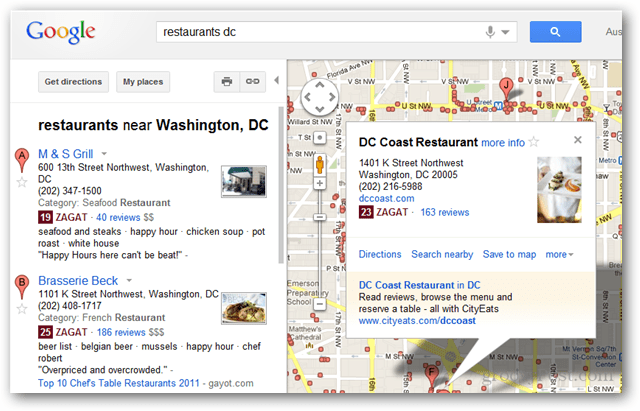 Google zintegrowało recenzje Zagat i znajomych Google+ z wynikami wyszukiwania w Mapach Google