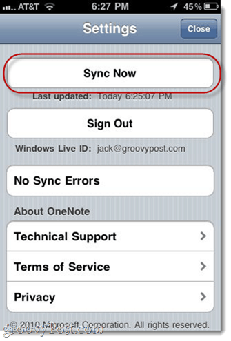 Synchronizuj ręcznie iPhone'a OneNote