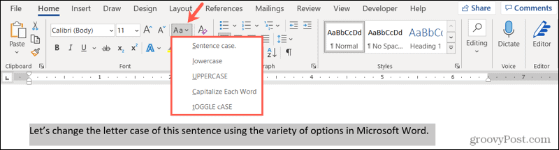 Zmień wielkość liter w programie Word w systemie Windows