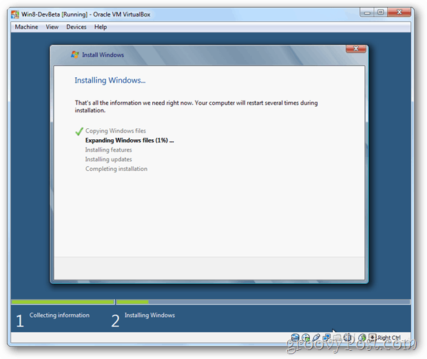 VirtualBox Windows 8 instaluje ekran systemu Windows