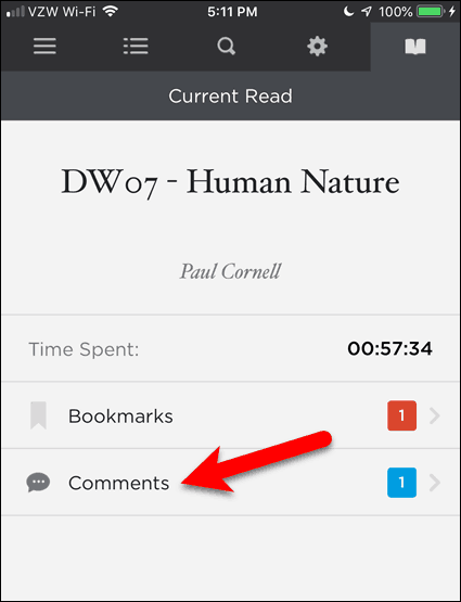 Dotknij Komentarze w BookFusion na iOS