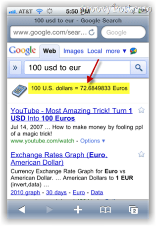wyszukiwarka walut google.com na telefonie komórkowym iPhone