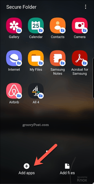 Ikona dodawania aplikacji Bezpieczny folder Androida
