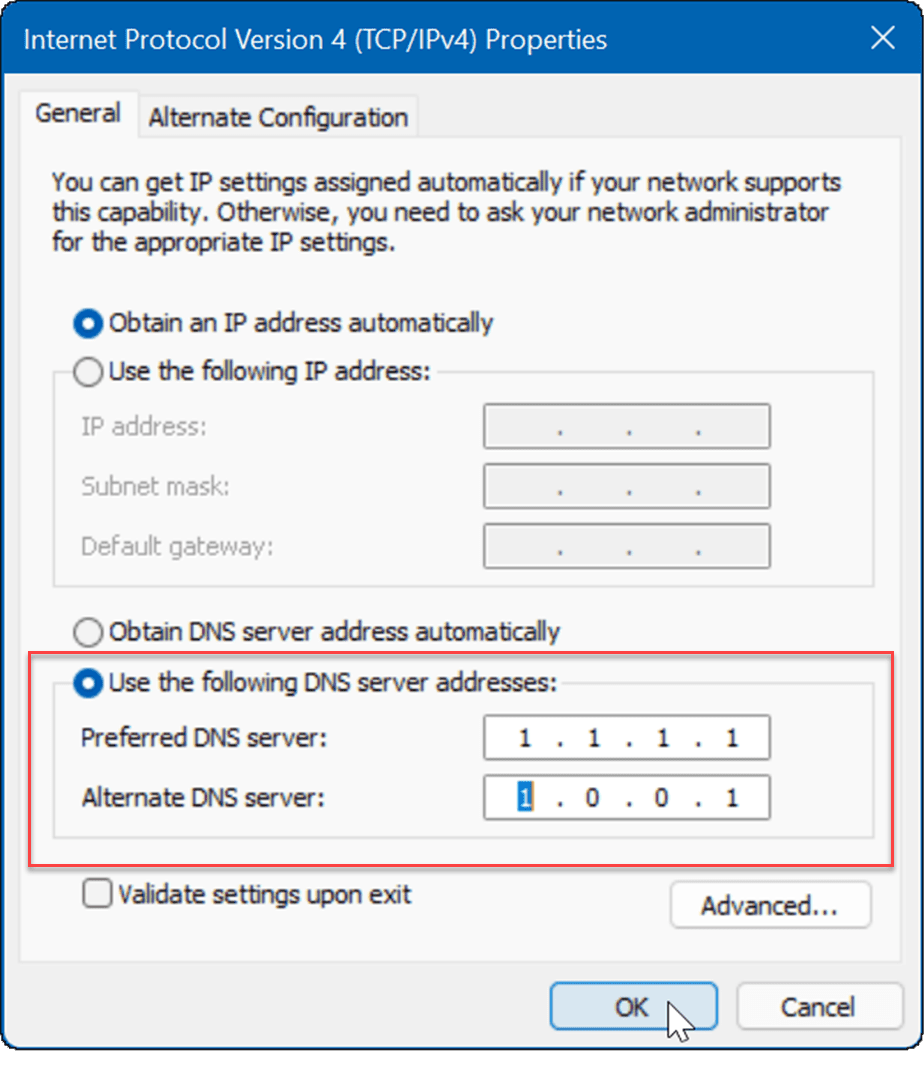 wprowadź DNS fix powolny internet w systemie Windows 11
