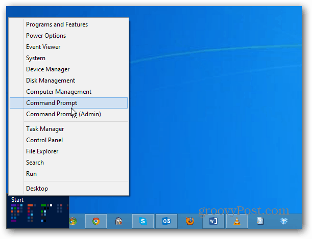 Menu zasilania systemu Windows 8