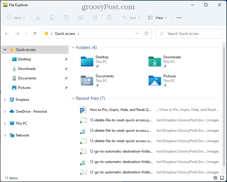 Foldery szybkiego dostępu są resetowane w Eksploratorze plików