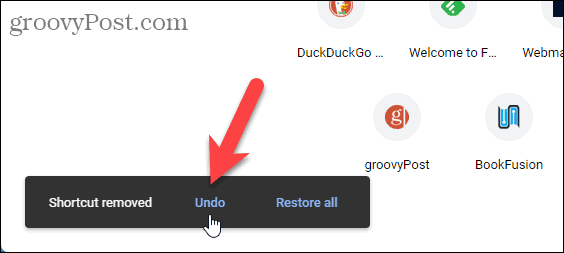 Cofnij usunięcie skrótu na stronie Nowa karta Chrome