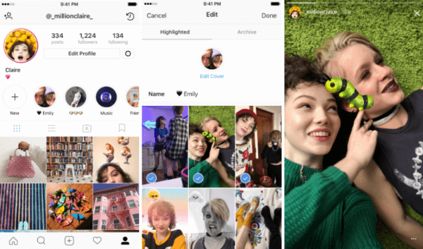 Instagram Stories Highlights umożliwia użytkownikom wybieranie i grupowanie przeszłych historii w nazwane kolekcje.