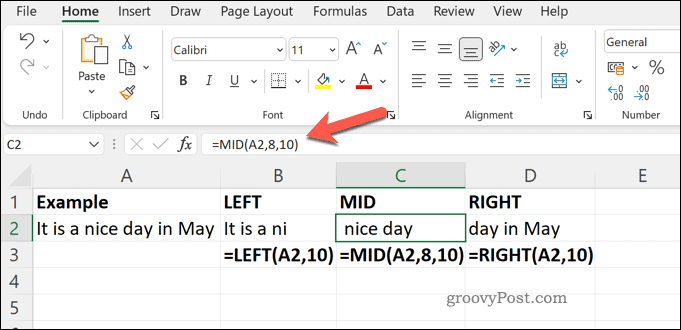 Przykład funkcji ŚREDNIA PRAWA i LEWA w programie Excel
